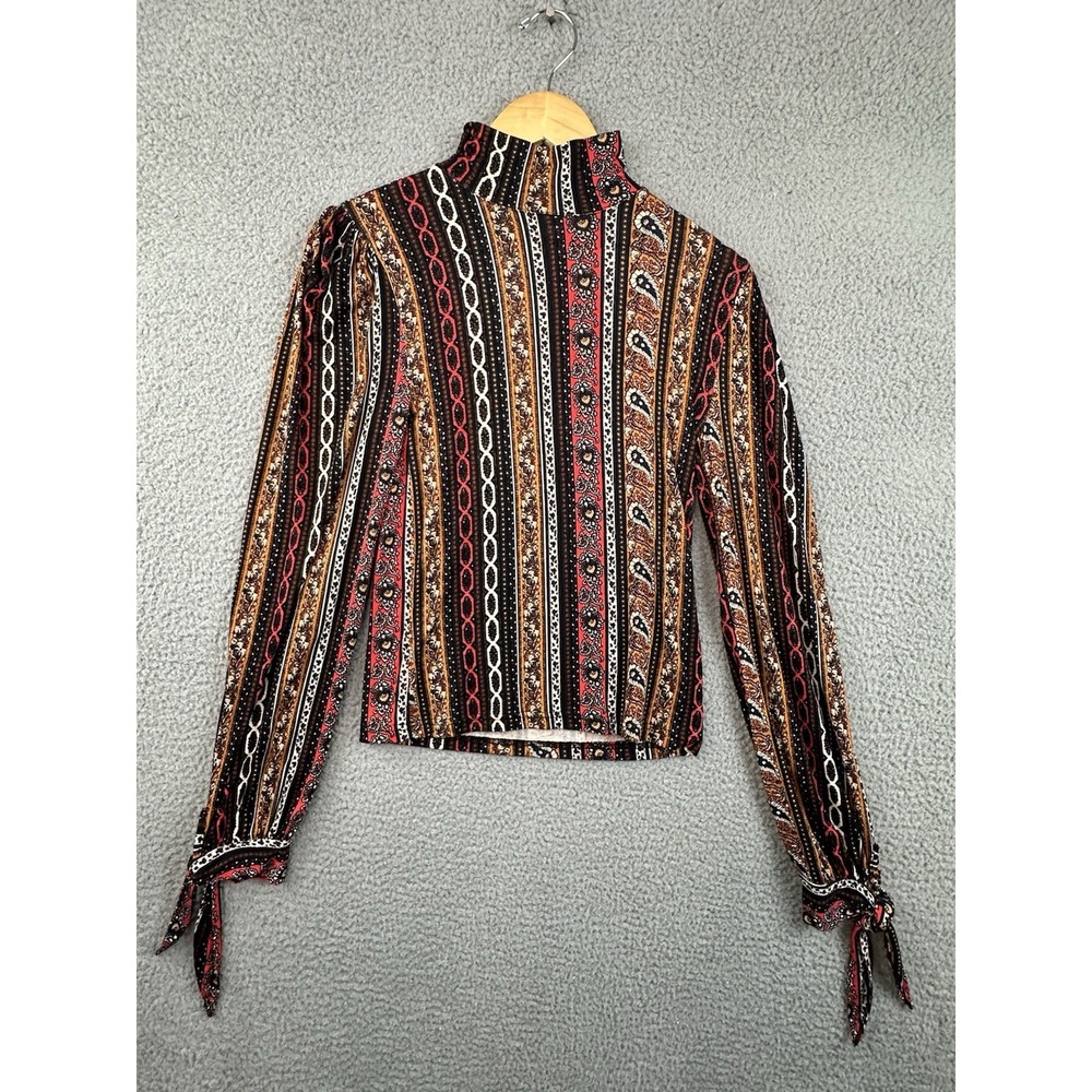 Free People Multicolor Striped Paisley Mock Neck Tunic